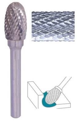 Fraise lime CW tête ovale SE denture diamant Ø 10 lt 250 queue Ø 6 10X16X250 MM SE-3M