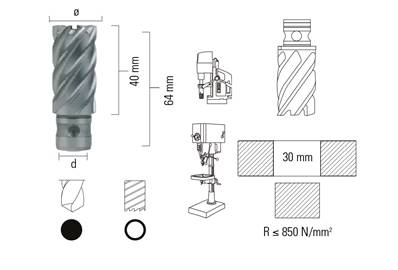Fraise à carotter HSS-M2 QUICK-IN 18mm 135° Ø 18X64X30 mm
