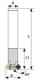 Fraise T 45° D32 d25 Z02 L150 SPMT 09 T-Slot Milling Cutter