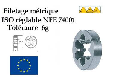Filière ronde filetage métrique réglable ISO NFE 74001 14 x 200 Ø 38,1 HSS