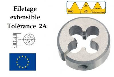 Filière ronde filetage 2A UNC 7/16 x 14 Ø30 x 11 HSS-M2