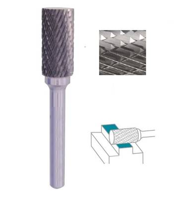 Fraise lime CW 1 taille cyl. tête plate SA dent. Croisée Ø 12X25 queue Ø 6 12X25 MM SA-5M