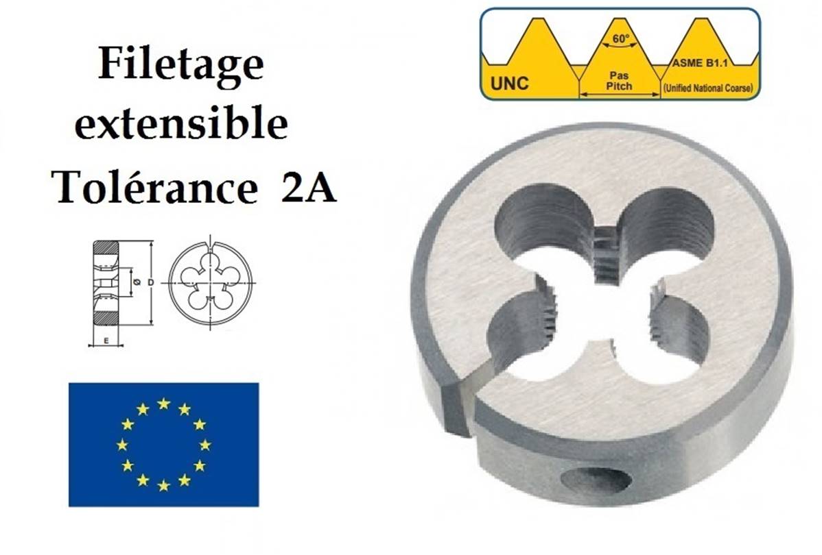 Filière ronde filetage unfié UNC extensible DIN 223