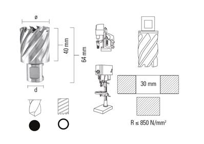 Fraise à carotter HSS-M2 Weldon 19,05 mm Ø14X64X30 mm