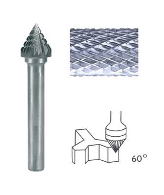 Fraise lime CW conique à 60° denture diamant Ø 6 LT 150 queue Ø 6 6X5X150 MM