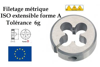 Filière ronde filetage métrique ISO extensible forme A 6g M5 x 0,8 Ø 25,4 HSS