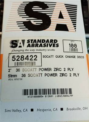 Standard abrasives 2" Ø 51 mm, grain 36 TS Changement Rapide Disque